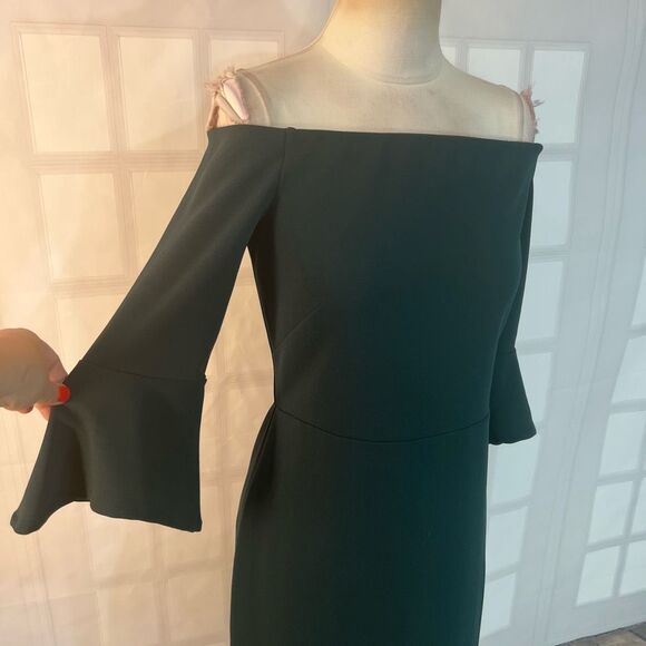 🔥🔥5 for $25🔥🔥H&M green off the shoulder bell sleeve cocktail party sheath dress - Picture 3 of 11